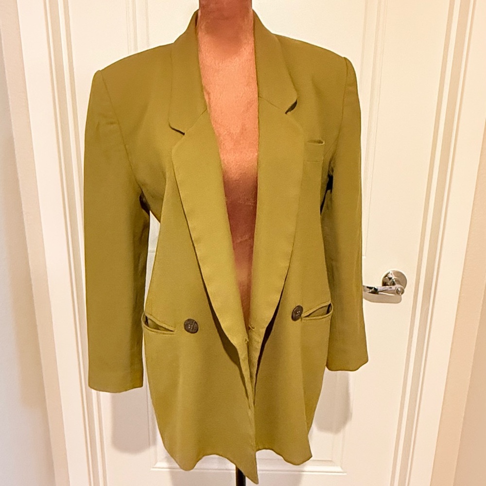 vintage olive green blazer made in japan tailored minimalist 90s M/L